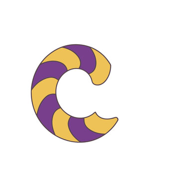 Purple and yellow striped letter C