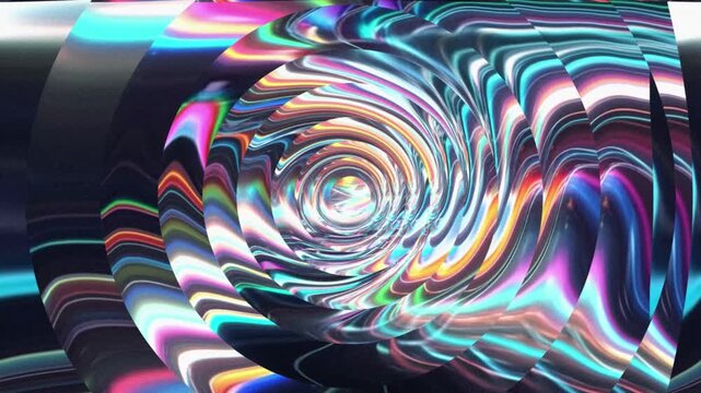 Hypnotic Optical Illusion Spiral Vortex Video Loop with Vibrant Rainbow Chrome Ripple Distortion Pattern for Stage Screen VJ Concert Visuals Wallpaper Backdrop