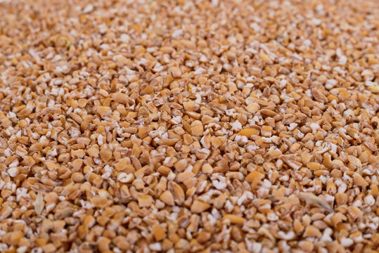 crushed wheat groats texture close up background