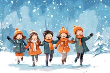 Fototapeta premium Kids snow celebration representation.