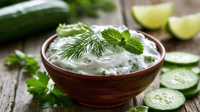Creamy Tzatziki Dip with Fresh Herbs and Cucumbers