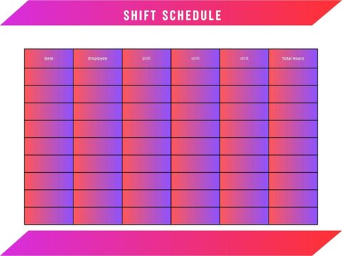 Employee shift schedule planner with colorful gradient table grid