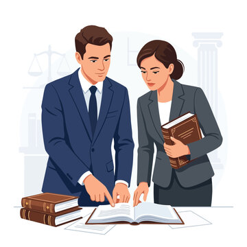 Lawyers Discussing Case, Examining Documents and Books in Office