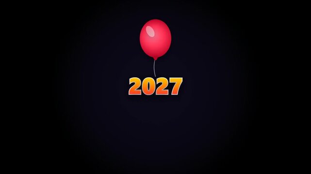 Hello 2027 red balloon new year celebration animation background