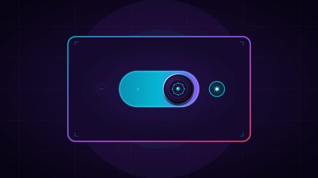 Futuristic vector UI toggle switch activating in digital HUD dashboard