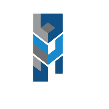 Abstract geometric logo with blue and gray shapes