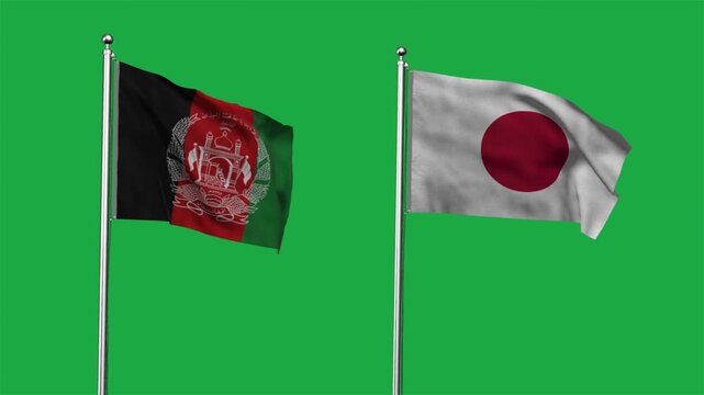 Afghanistan and Japan Waving Flags, 3D Illustration
