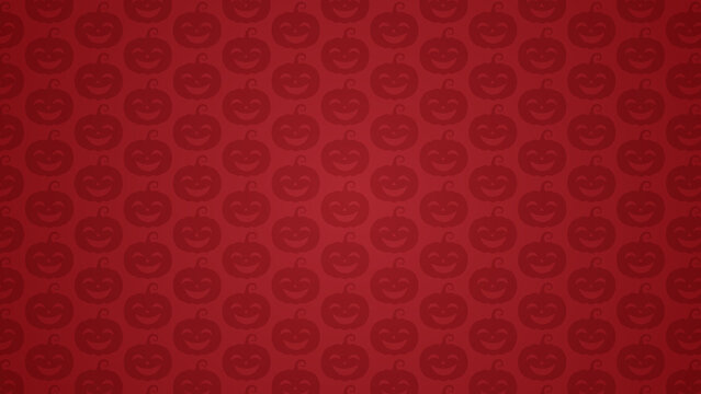 Smiling Pumpkin Seamless Pattern Red Background