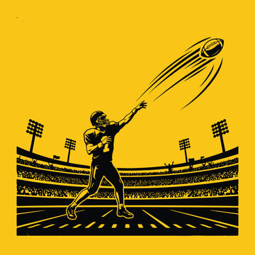 Football player throwing a ball in a crowded stadium during a game.