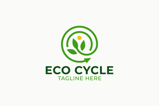 Minimalist Monoline Eco Cycle Leaf Arrow Logo Icon for Sustainable Recycling