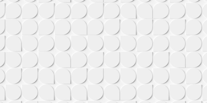 Grid of white pointed circles or cylinders geometry background wallpaper banner, flat lay top view