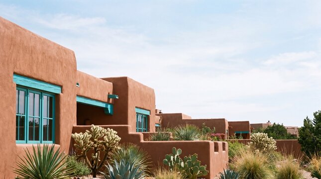 Adobe Style Architecture with Desert Landscaping in Santa Fe
