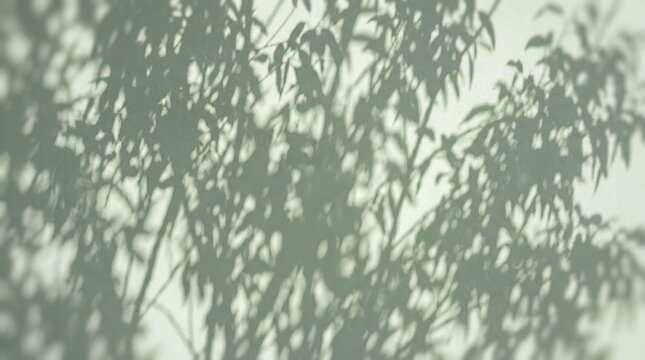 Soft Shadow of Leaves on White Wall Background