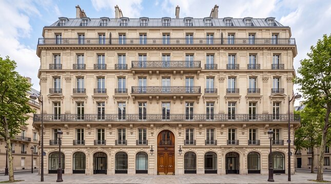 Classic Haussmann Residential Building Facade in Paris