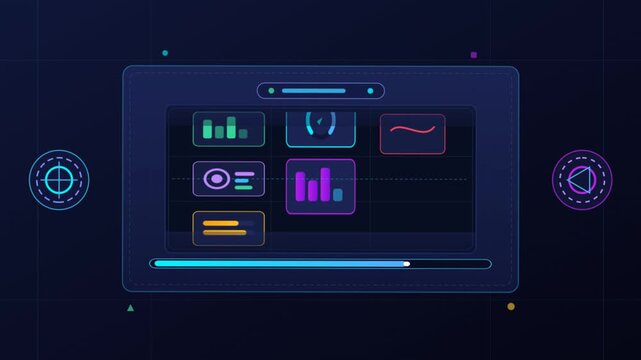 Futuristic HUD interface animation with morphing data charts and vector panels