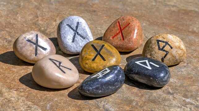 Runic stones on natural surface for divination
