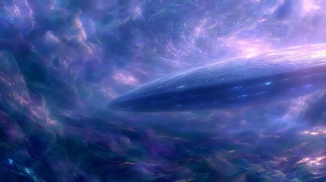 Giant black spacecraft floating in deep air