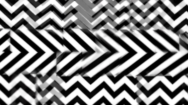 Black and white zigzag bands shift rhythmically in a bold seamless optical motion background.