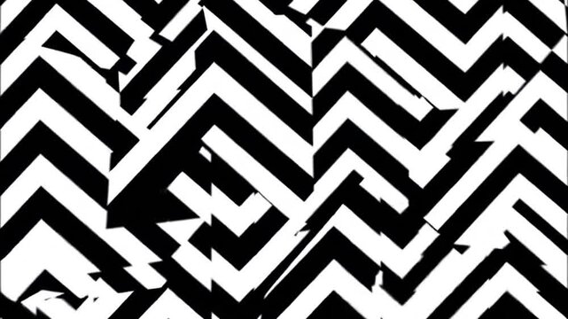 Black and white zigzag bands shift rhythmically in a bold seamless optical motion background.