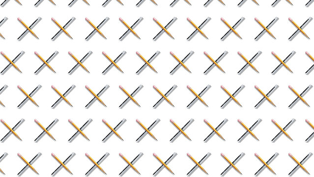 Seamless pattern of crossed pencils on white background