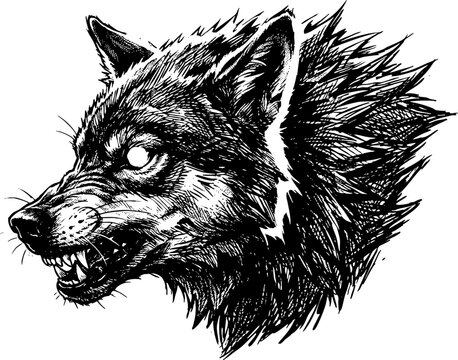 Aggressive Wolf Head Growling Hand Drawn Sketch Illustration