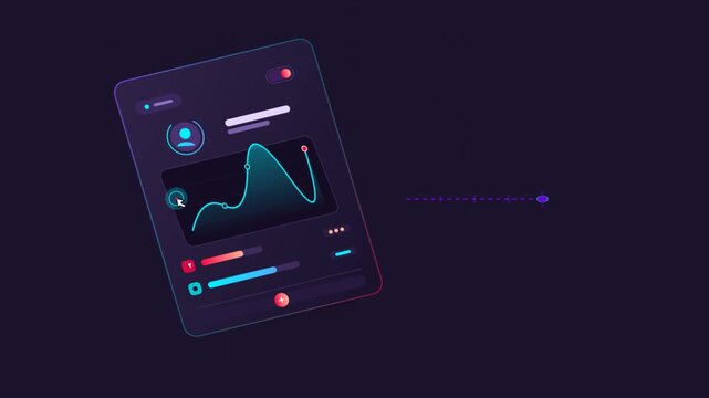 Interactive dashboard UI vector animation with glowing data graph