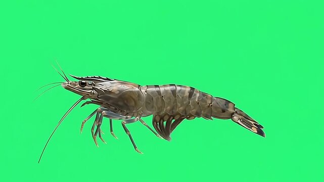 Black tiger shrimp on green screen background.