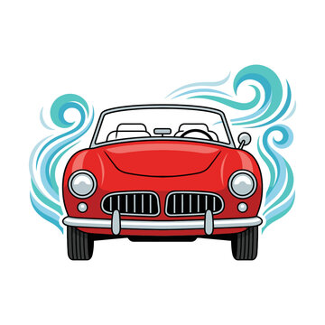 Vintage Red Convertible Car Speeding Illustration.