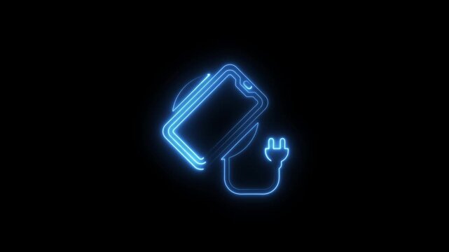 Neon glowing smartphone wireless charging animation on black background