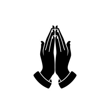 Black praying hands graphic isolated with real transparent background for spiritual design