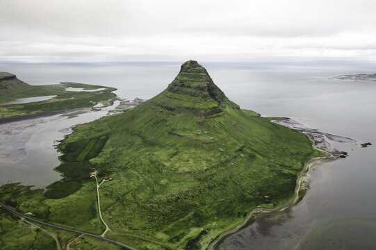 Aerial view, Kirkjufell, Grundarfj&ouml;rdur, Iceland
