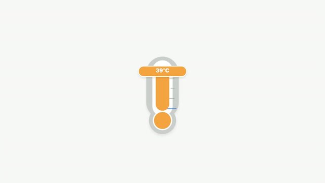 Modern 2D temperature gauge animation featuring a thermometer rising from 0&deg;C to 40&deg;C with dynamic color shifting and extreme heat warning. Minimal clean professional seamless loop for weather, climat