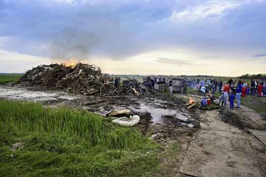Celebration of the beginning of spring and light with a bonfire, in Dutch also Meierblis, Oudeschild, Texel, West Frisian Islands, province of North Holland, Netherlands