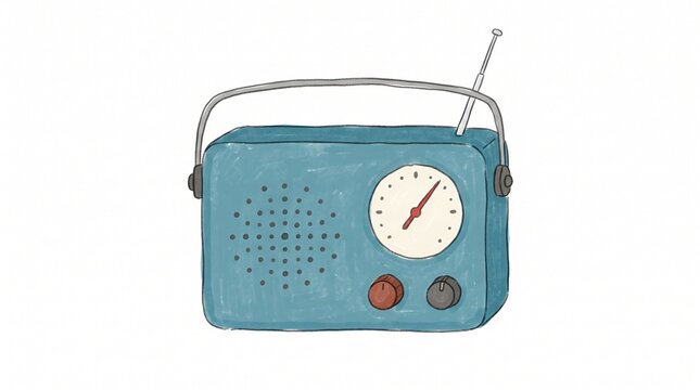 Retro Vintage Radio Isolated on White Background, Classic Portable Stereo with Antenna, Speaker, Cassette Player and FM Tuner for Music and Audio Concepts