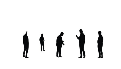 Obraz premium Businessmen silhouettes interacting and standing in various poses on a clean white background with ample copy space.