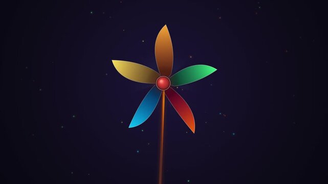Colorful pinwheel spinning against starry night sky background