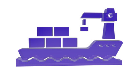 Obraz premium Purple 3D Cargo Ship Icon with Shipping Containers and Loading Crane Isolated on White Background