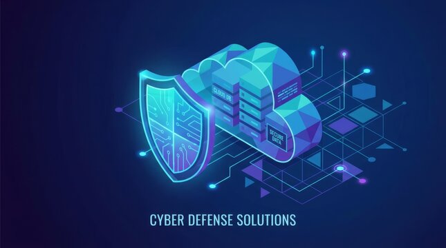 Secure Cloud Computing Cyber Defense Solutions Illustrative Graphic