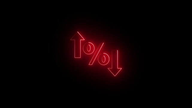 Neon up and down direction arrow icon glowing neon red color animation on black background.