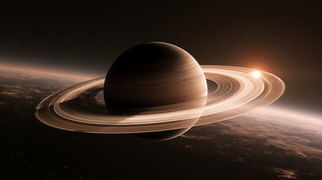 Saturn planet with rings in deep space.