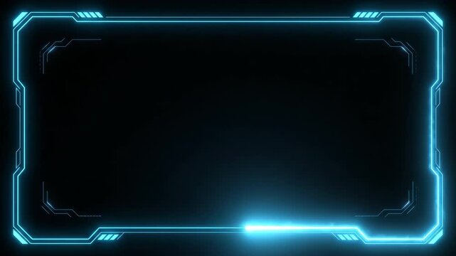 HUD neon interface glowing on dark background with cyber tech screen design showing digital futuristic display border element for sci fi video games and media projects.