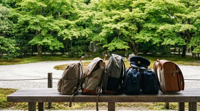School bags on a bench