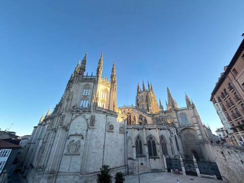 Burgos Cathedral showcasing gothic architecture at sunset