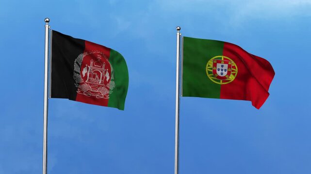 Afghanistan and Portugal Waving Flags, 3D Illustration
