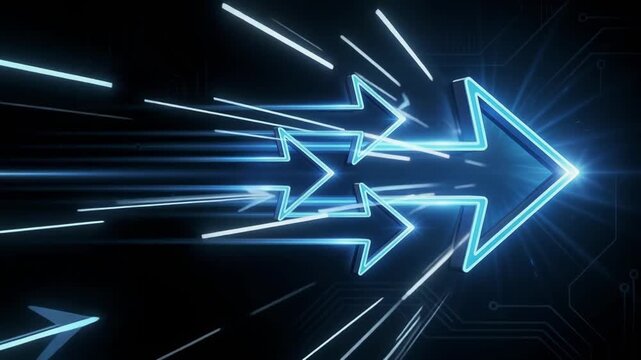Dynamic glowing arrows racing forward animation symbolizing progress success and innovation