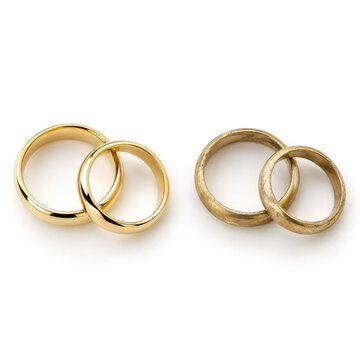 New and Worn Wedding Rings Symbolizing Years Together and a Lasting Marriage