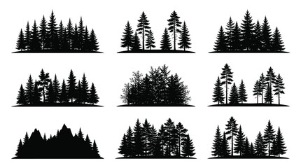 Set of black forest silhouettes with pine and coniferous tree clusters © Rabi