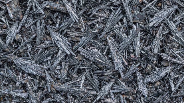 Close up of numerous gray kyanite mineral crystals