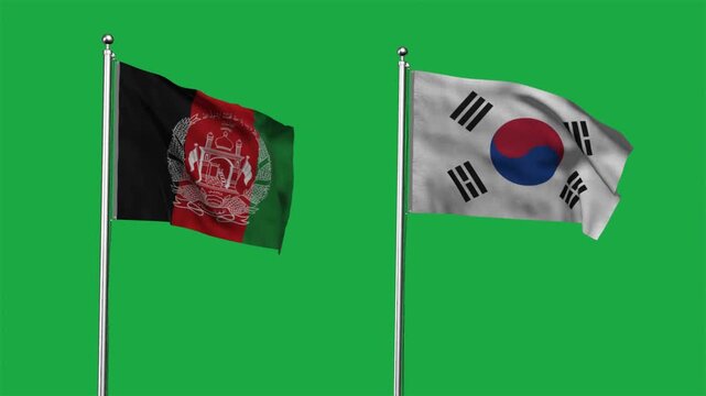 Afghanistan and South Korea Waving Flags, 3D Illustration