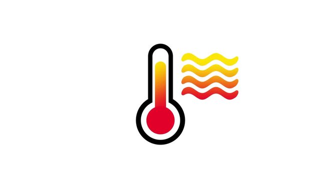 Flat vector illustration of a red thermometer beside orange wavy heat lines showing hot weather and rising temperature on a clean white background
